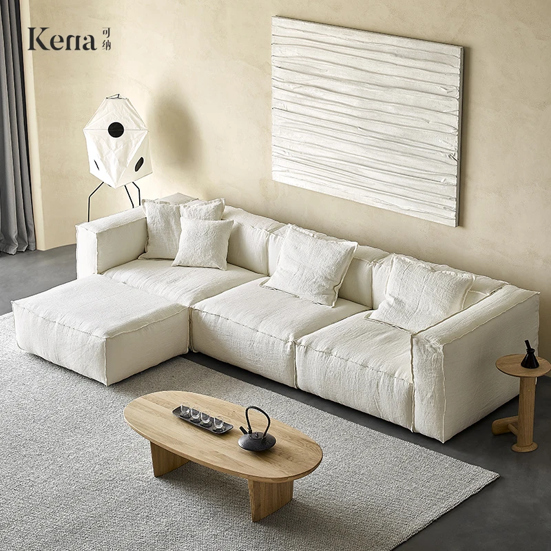 Kena可纳/有氧沙发客厅2023新款侘寂风亚麻布艺转角奶油风豆腐块Z