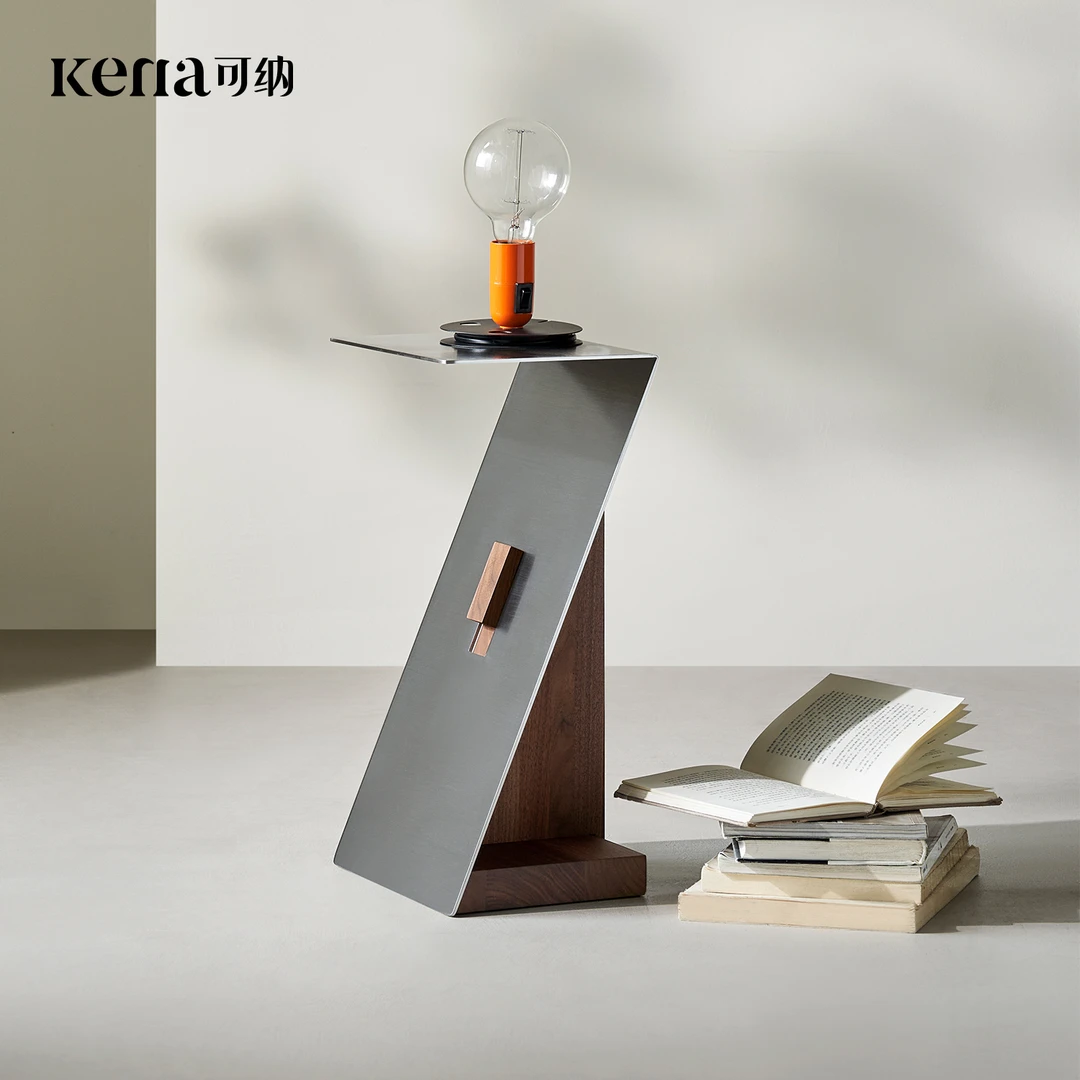 Kena可纳/洛克角几客厅小桌子不锈钢沙发边几黑胡桃木实木方几P