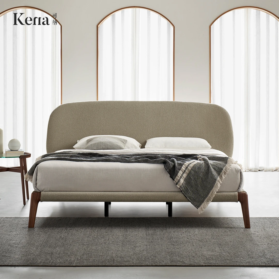 Kena可纳/抱抱床北美黑胡桃木实木布艺床意式极简侘寂风格双人床Z