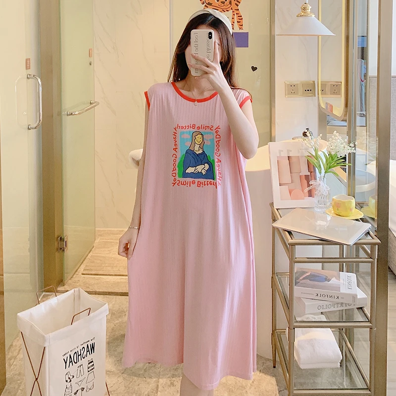 夏季加大码睡裙女ol背心薄款冰丝莫代尔夏天女士甜美孕妇加长睡衣