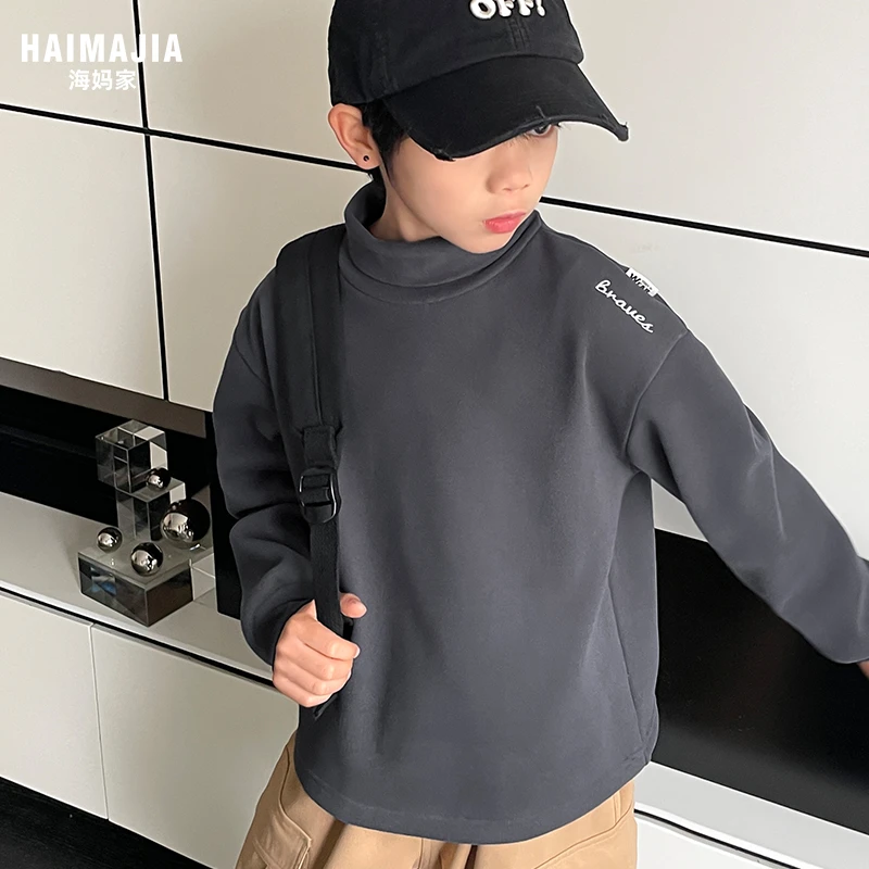 【现货 软糯潮搭】男童小清新加绒复合超柔绣花百搭中大童T|23da30