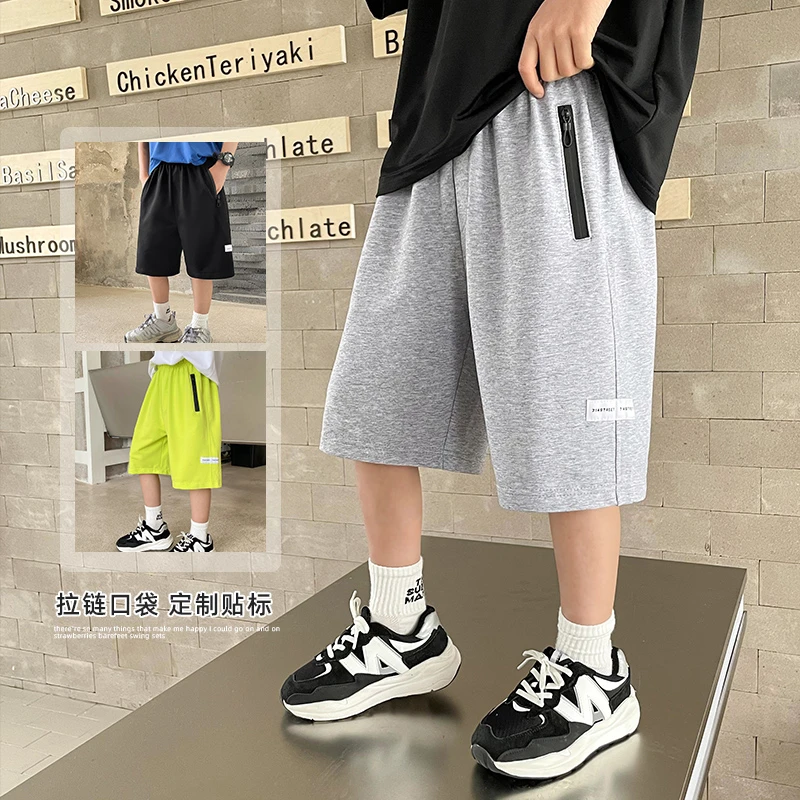 【定制防水拉链】男童多色绣花中裤中大童儿童运动短裤|23bk56