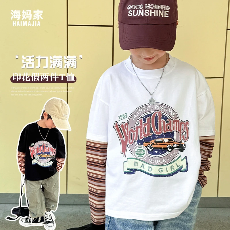 【活力满满】男童25年春秋新款假两件长袖中大童T恤韩版|24aa31
