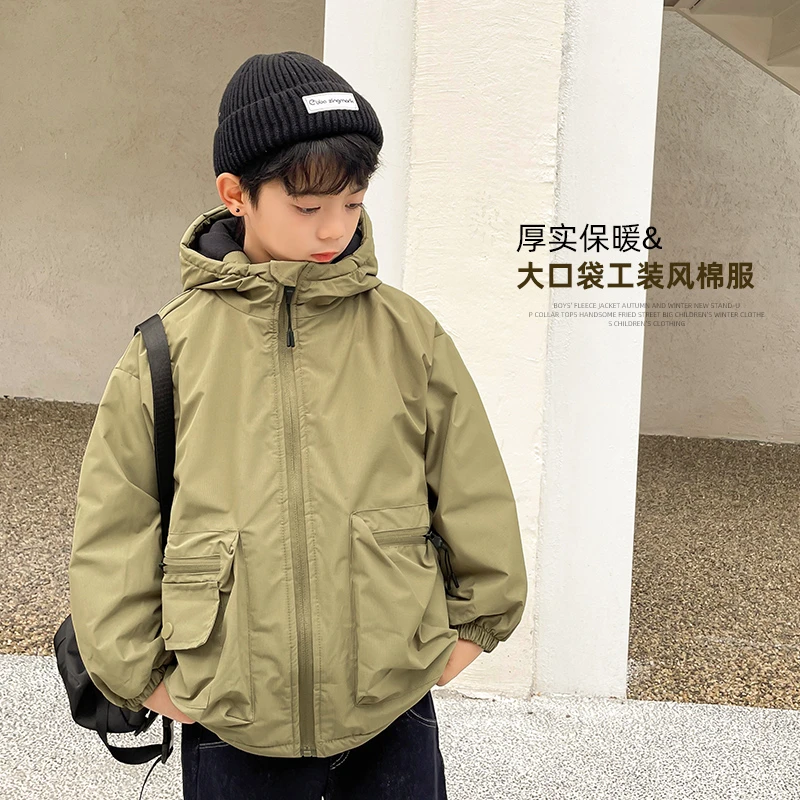 【现】男童加厚棉衣韩版儿童连帽加绒外套大童冲锋衣|22dr09