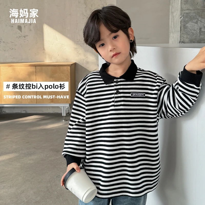 【现货 经典条纹】男童条纹polo长袖T恤2023韩版大童上衣潮|22ca16