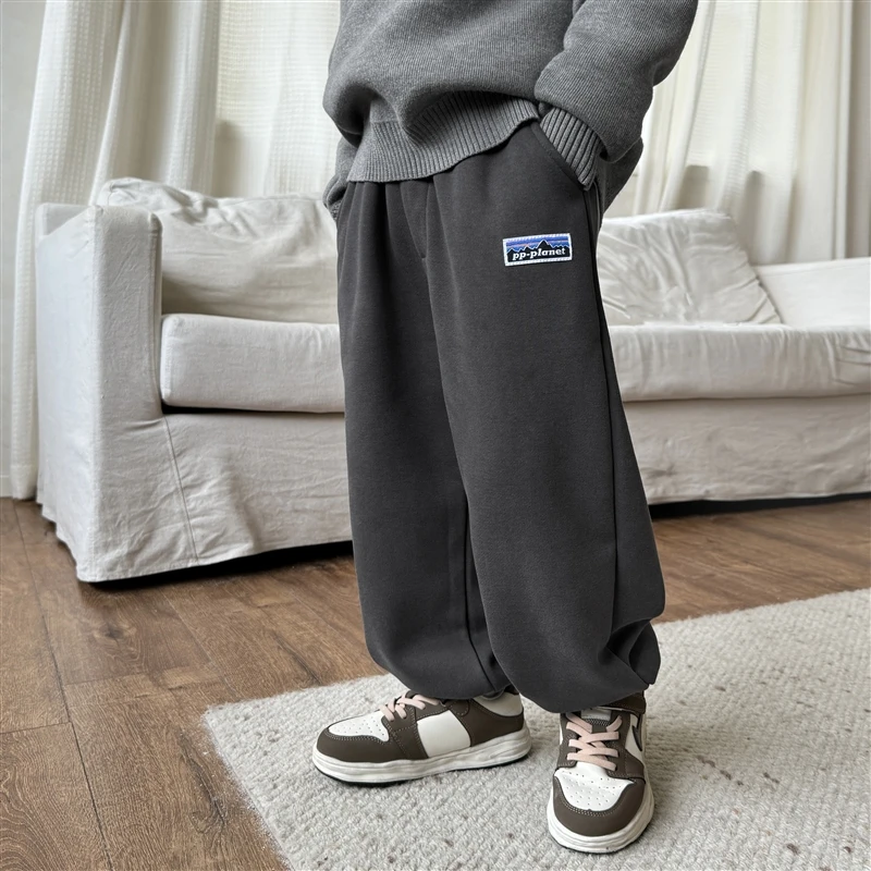 海妈家儿童加绒裤子2024男童加厚运动裤韩版中大童保暖裤|24dk25