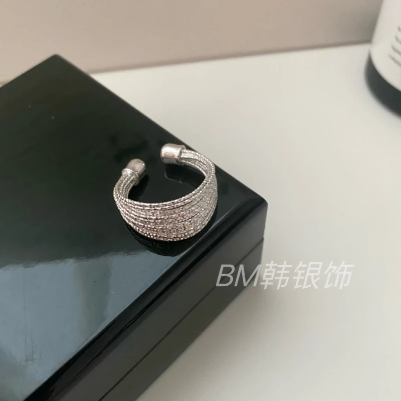 925银戒指 纯银时尚多层车花指环简约小众设计时髦法式个性戒指
