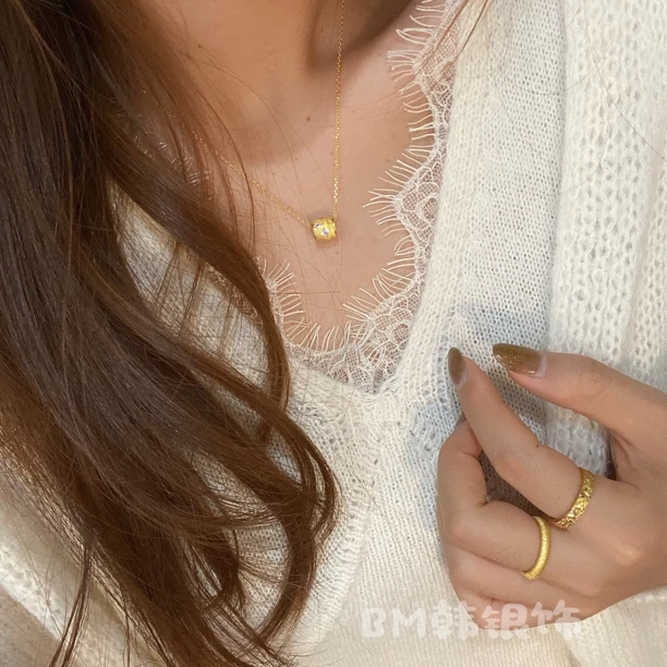 坠链均925银合成锆石 轻奢简约拉丝路路通吊坠项链小众百搭锁骨链