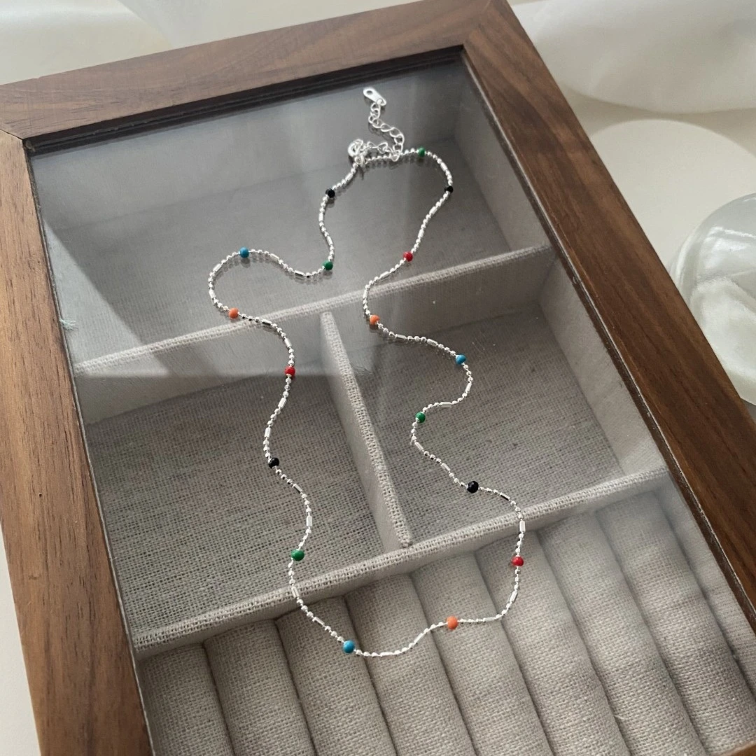 链子925银 小众彩虹豆豆多巴胺项链设计感彩色彩色简约锁骨链