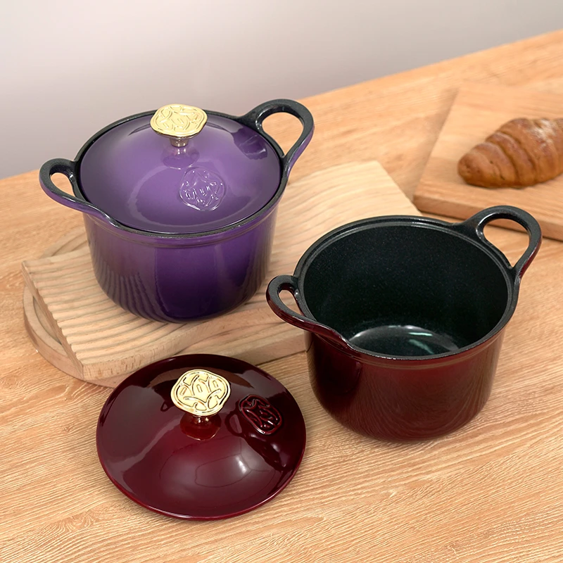 焱造铸铁珐琅锅18口径国风锦鲤饭釜/内黑釉