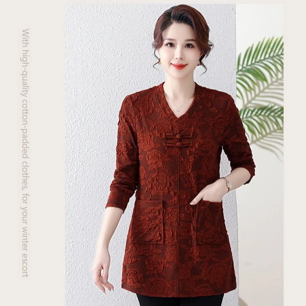 中老年大码女装春季新款长袖上衣洋气妈妈宽松遮肚子打底衫中长款