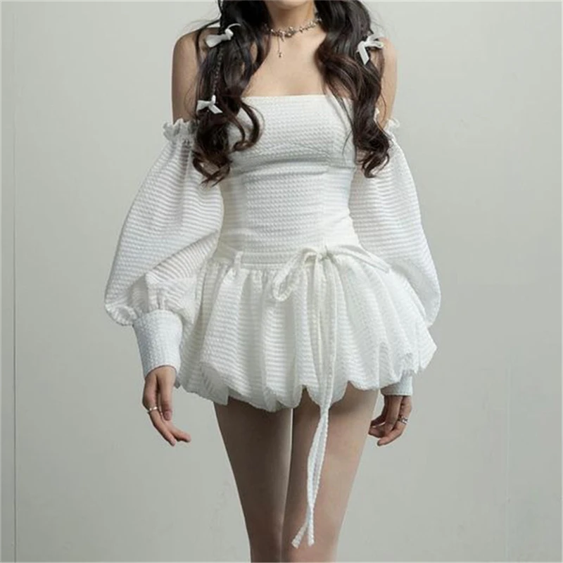 Malou 纯欲性感辣妹风抹胸连衣裙女显瘦收腰系带蓬蓬裙K23D28494