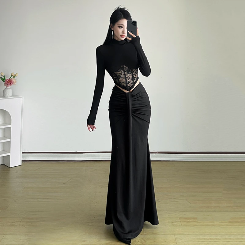 Malou 小众设计塑腰紧身百搭T恤 高腰半身裙套装女L56486+J56487