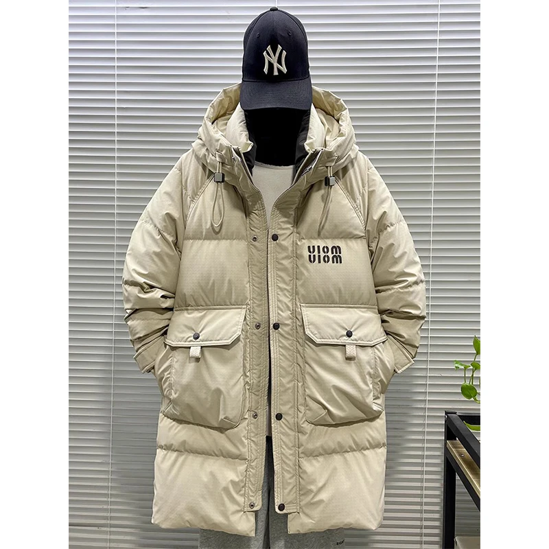 青少年中长款派克羽绒服男士加厚冬季宽松潮牌高中学生鸭绒外套