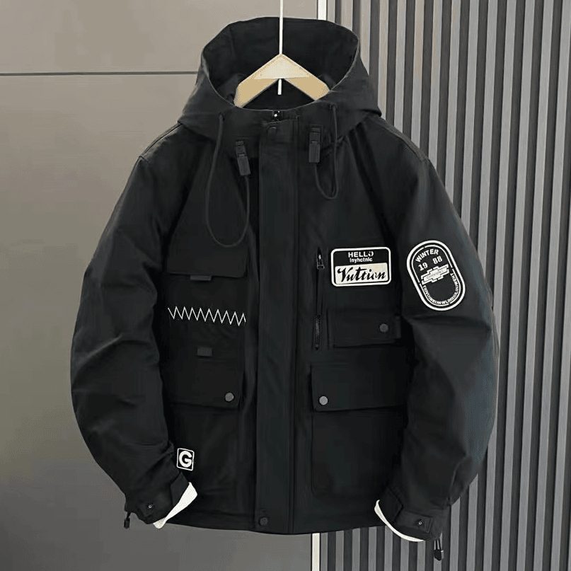 *77512#黑#冬季户外加厚防寒工装连帽休闲百搭羽服外套