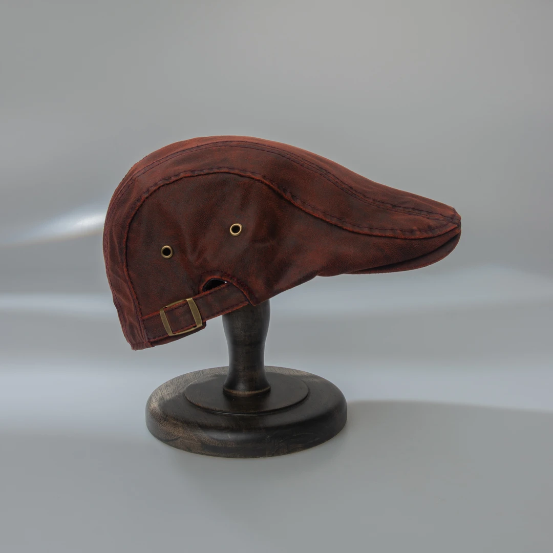 秋冬新款仿PU棕色高档鸭舌帽子男复古百搭男女同款贝雷帽前进帽