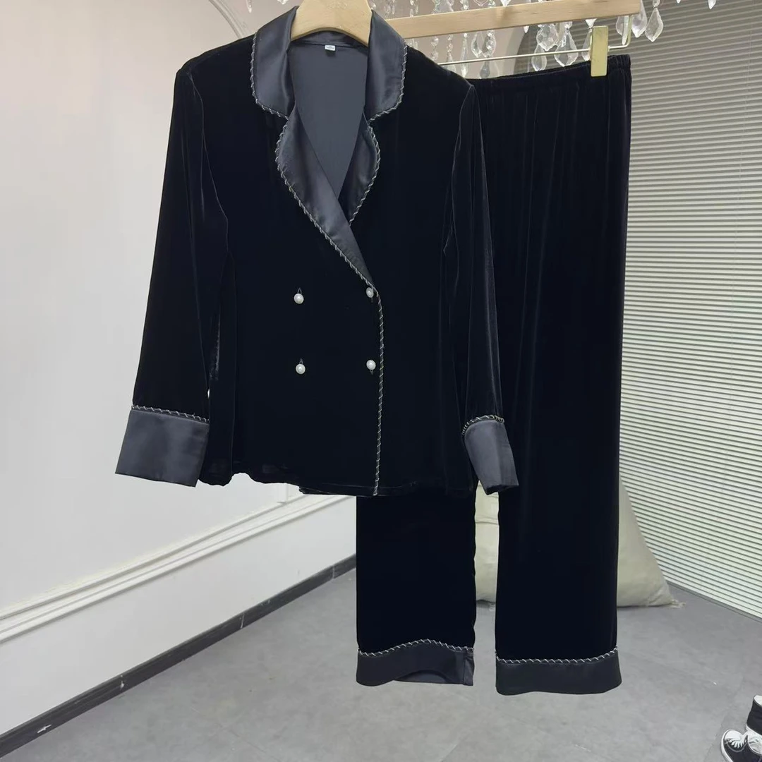 【日月禾】100%桑蚕丝重磅加密加厚丝绒套装T2282