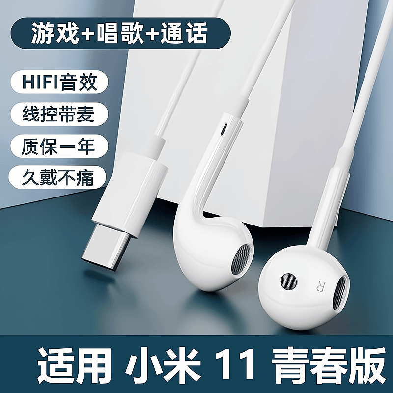 鸾烈适用小米11青春版耳机有线原装入耳式带麦type-c正品高清音质