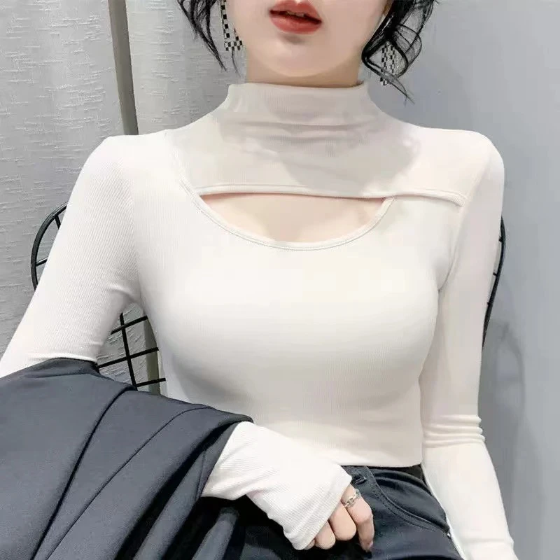 微米绒半高领磨毛打底衫女内搭秋冬季新款洋气高级感显瘦保暖上衣
