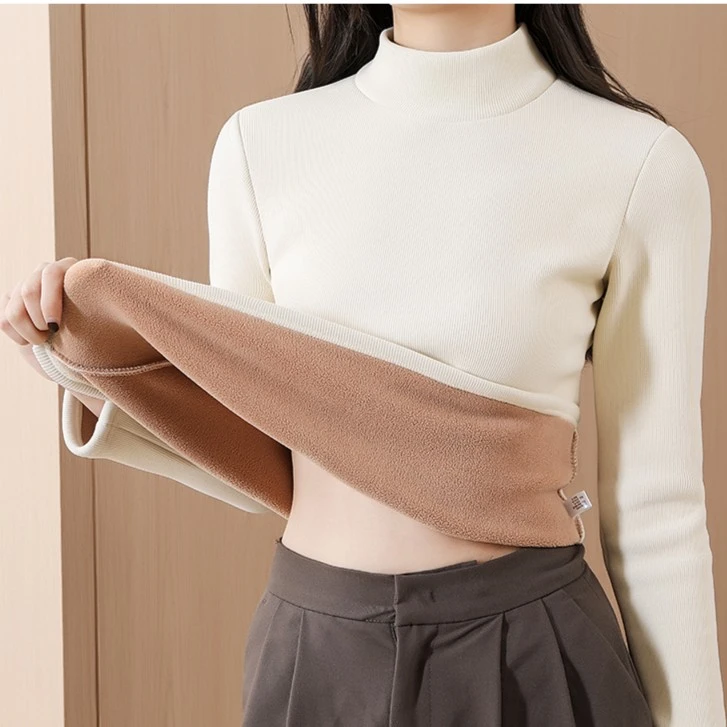 半高领加绒加厚螺纹打底衫女内搭秋冬季新款中领修身长袖保暖上衣