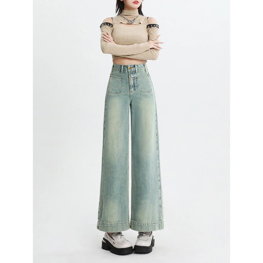 阔腿裤女款2025春季新款韩版高腰显瘦宽松直筒垂感牛仔裤女装8921