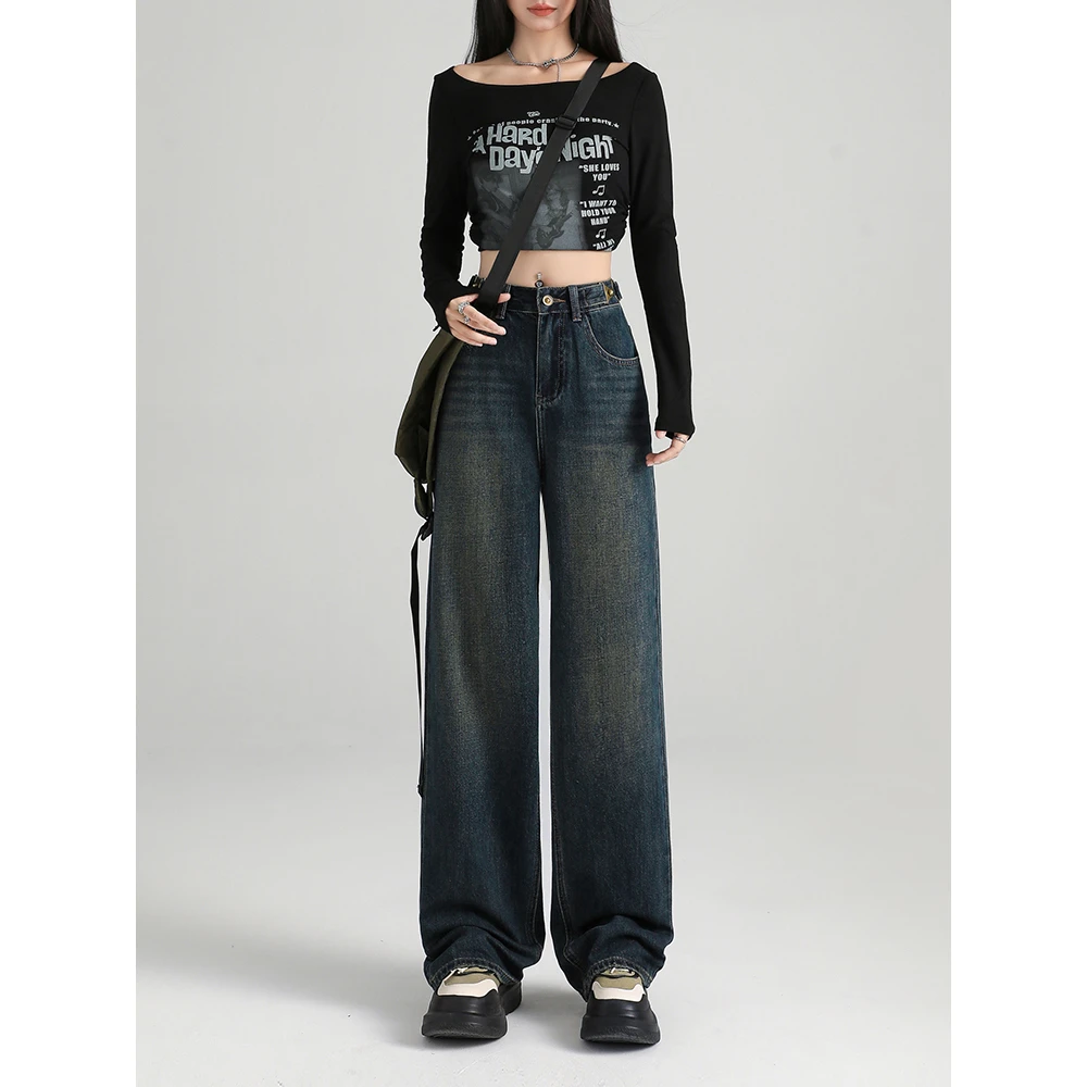 阔腿牛仔裤女款2025春季新款高腰显瘦时尚百搭垂感直筒女装89088