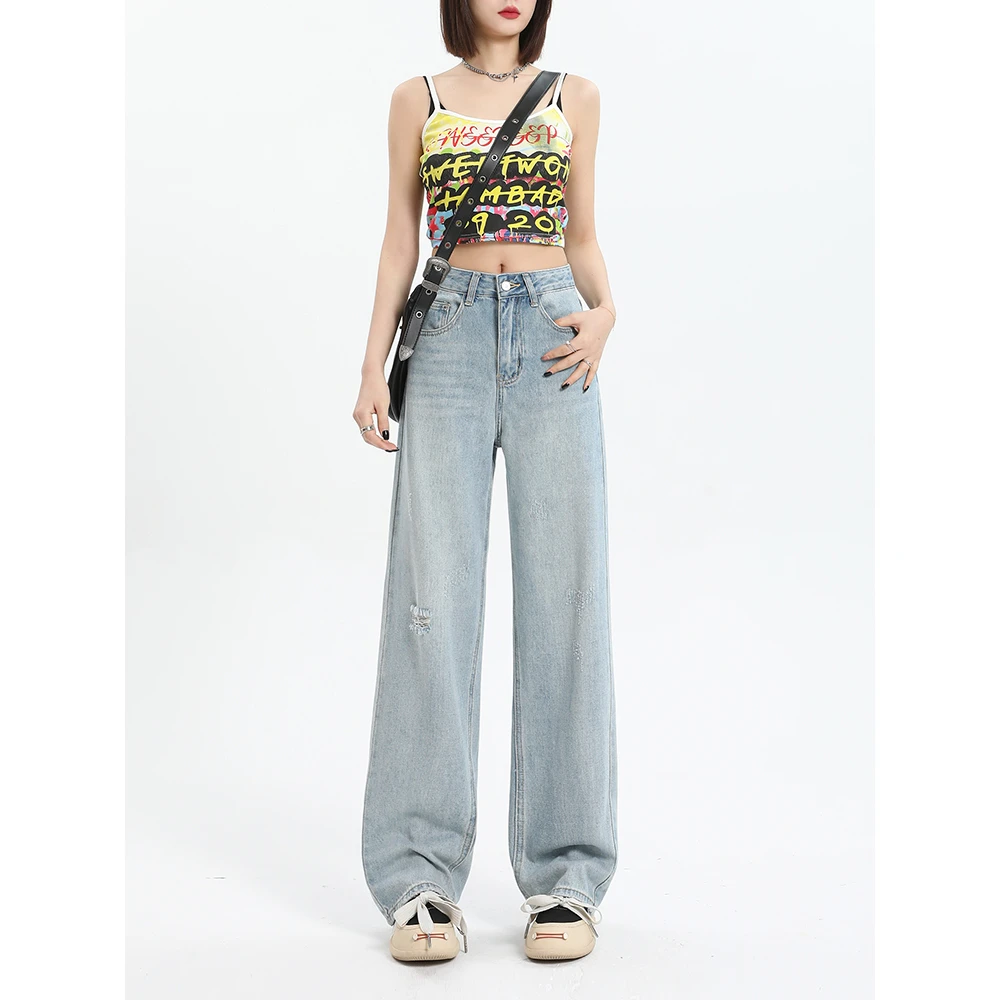 阔腿牛仔裤女款高腰显瘦2025春季新款宽松百搭直筒垂感拖地裤8962