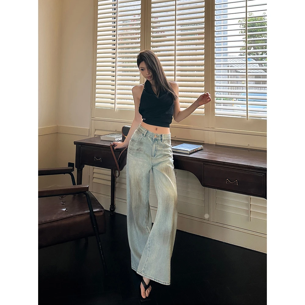 阔腿牛仔裤女2025春季新款高腰显瘦美式辣妹复古宽松垂感女装8977