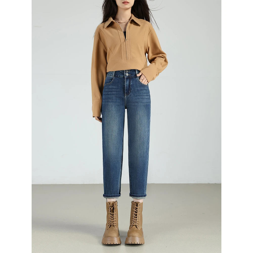 直筒牛仔裤女2024秋季新款高腰百搭显瘦宽松百搭法棍烟管裤81089