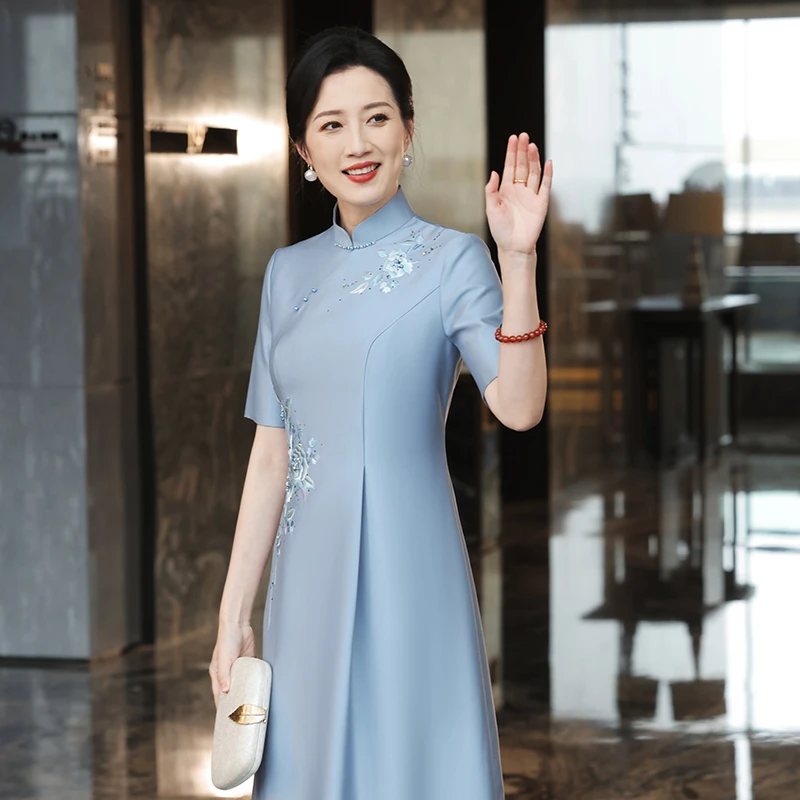 喜嘉喜2025中式旗袍婚礼服喜婆婆喜妈妈装中国风显瘦大码长款695