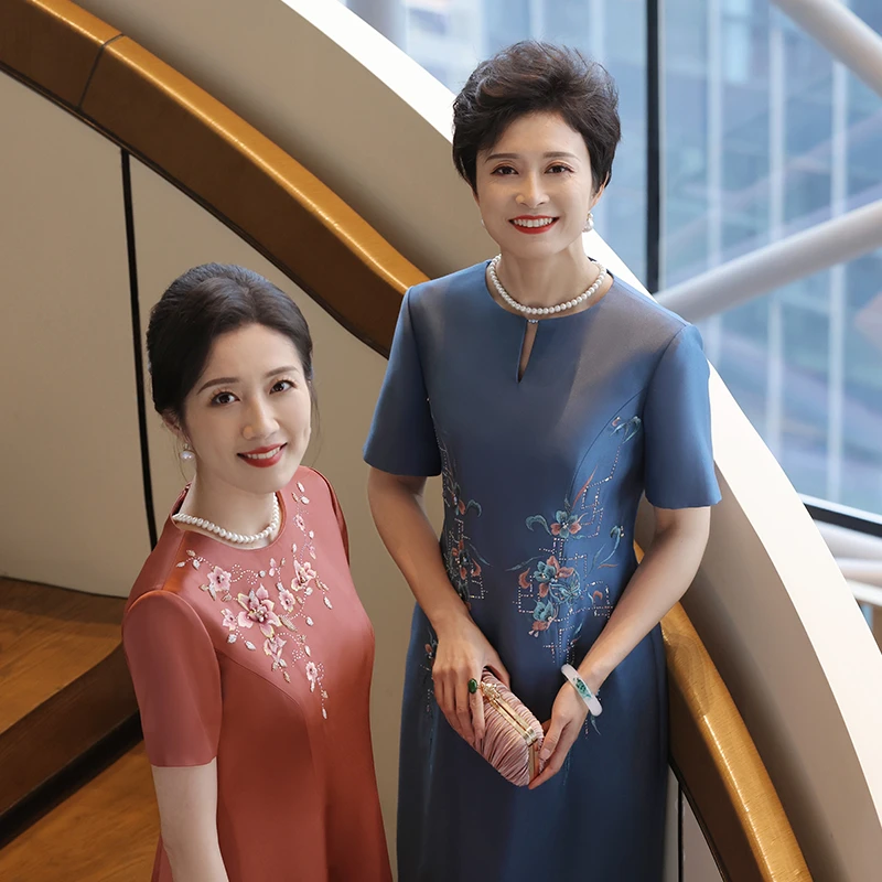 2025中长款喜婆婆婚宴礼服结婚妈妈装显瘦气质时尚改良旗袍718