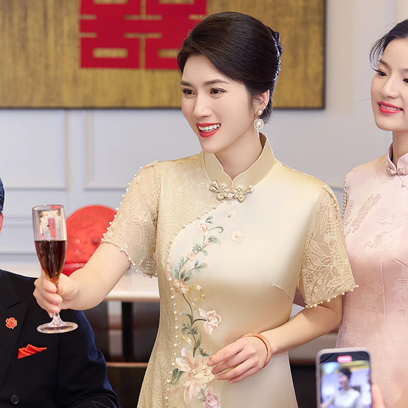 879喜妈妈礼服2024新款喜婆婆婚宴装中国风旗袍大码高贵小个子夏