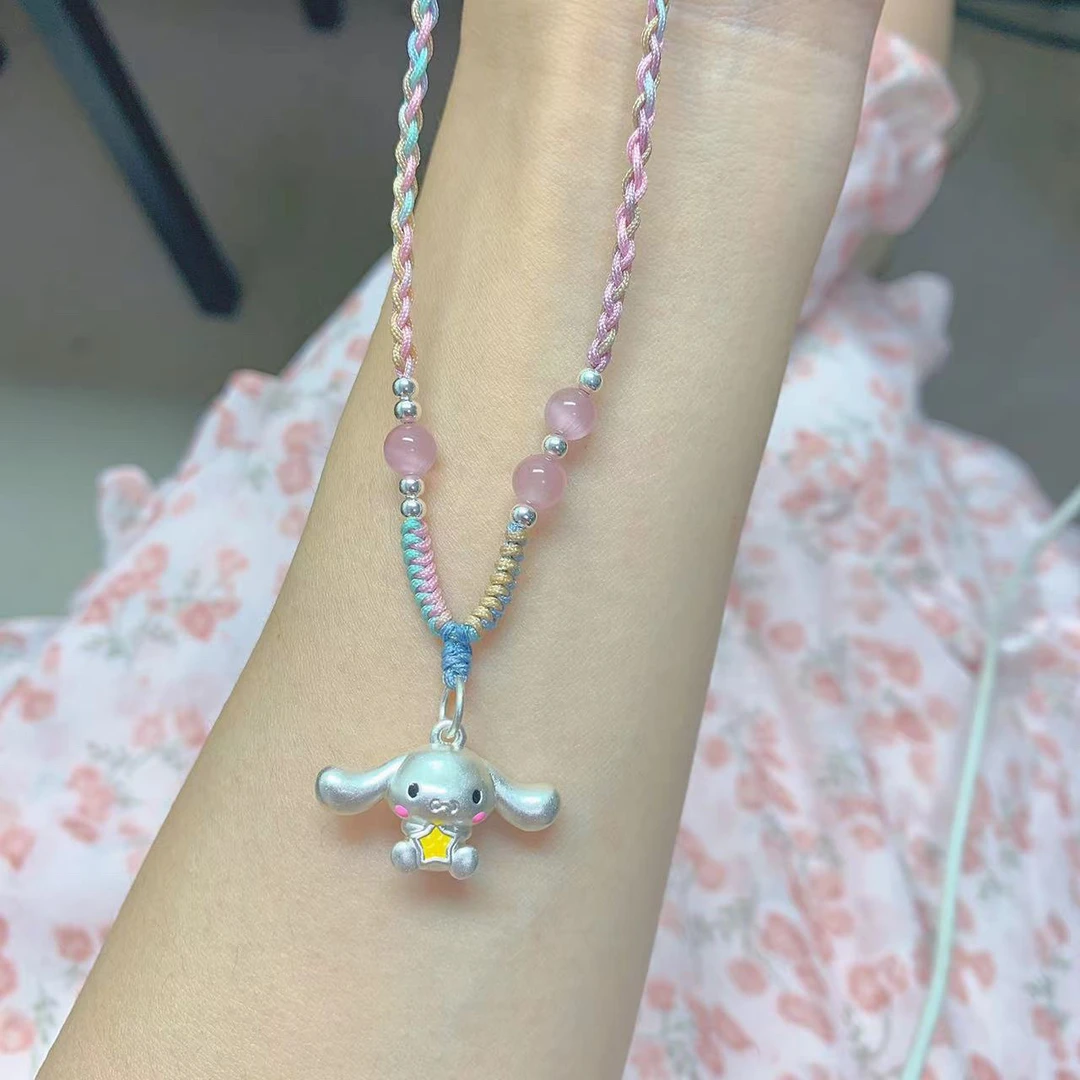 吊坠足银 足银999儿童女童玉桂狗吊坠大耳狗项链手工编织可爱礼物