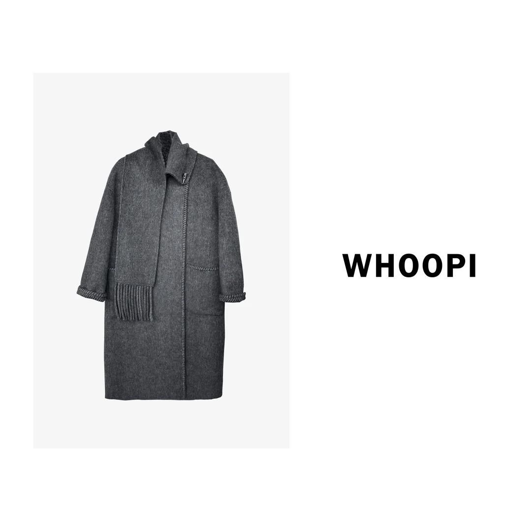 【Whoopi】【伦敦假期】奢贵格蕾系大衣冬季高级灰色羊毛大衣（配围巾）