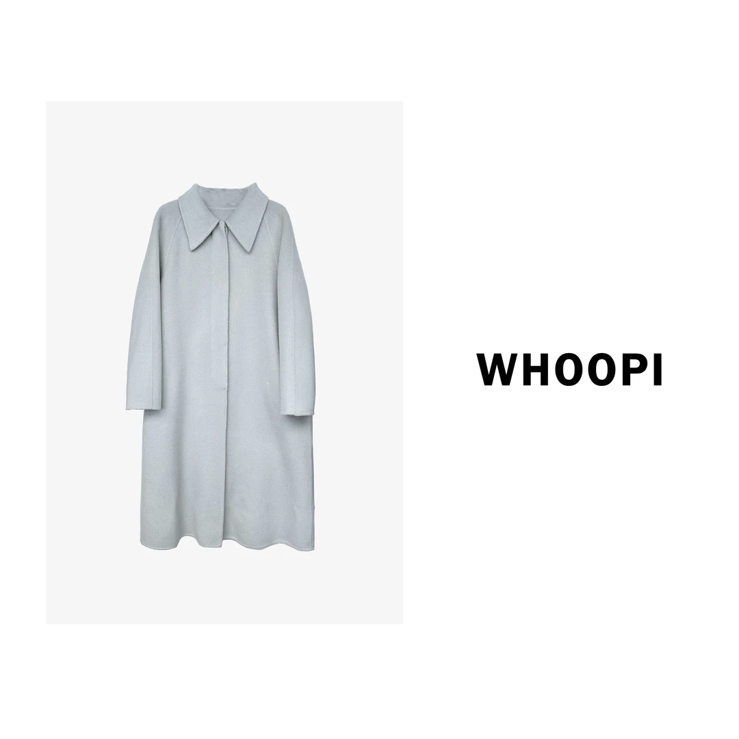 【清】【雾蓝河畔】浪漫温柔翻领系带双面羊毛呢大衣外套