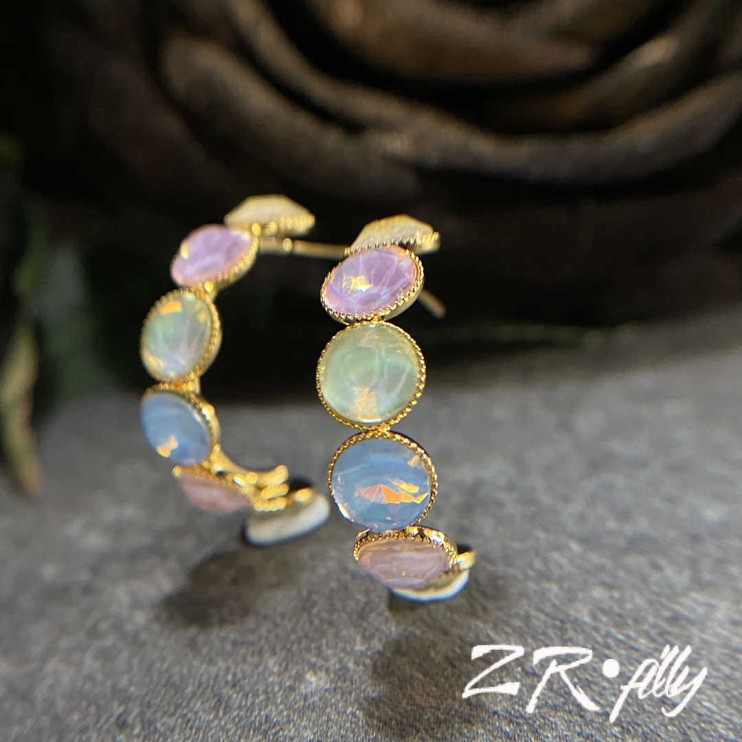 ZR filly 铜合金亚克力耳饰 气质轻奢五彩耳环1012
