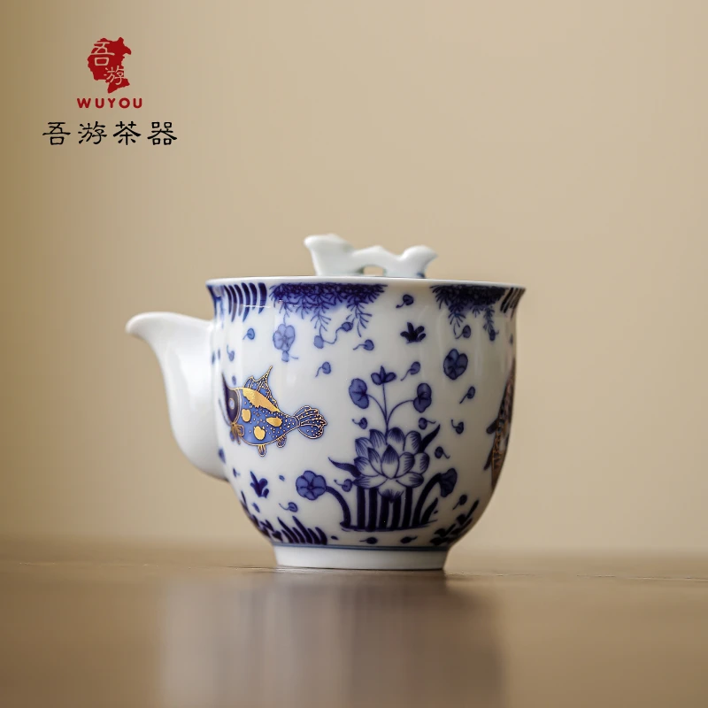 喜嘉茶器青花鱼藻手抓壶家用陶瓷功夫茶具防烫泡茶器半手工茶壶