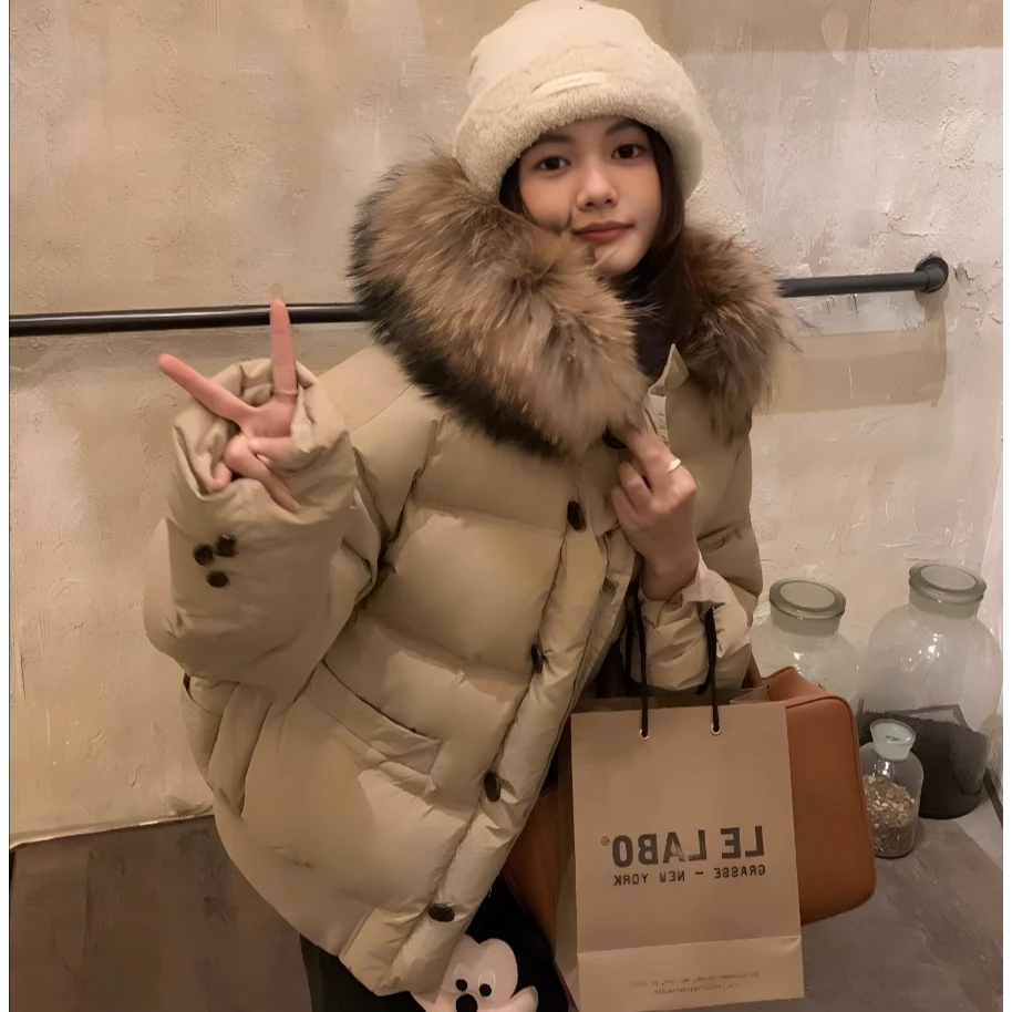 2024冬季新款大毛领棉衣棉服女短款加厚小个子连帽宽松面包服外套
