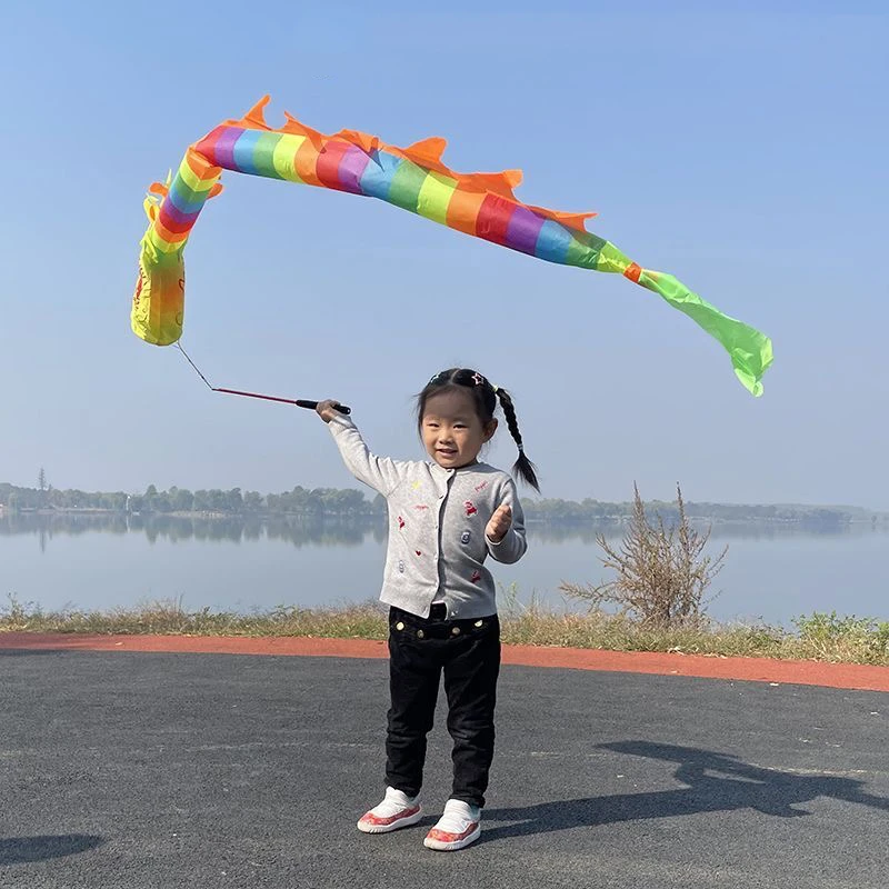 【童娱】儿童健身甩龙舞龙彩带舞飘带空竹舞龙甩龙杆龙头耍龙广场
