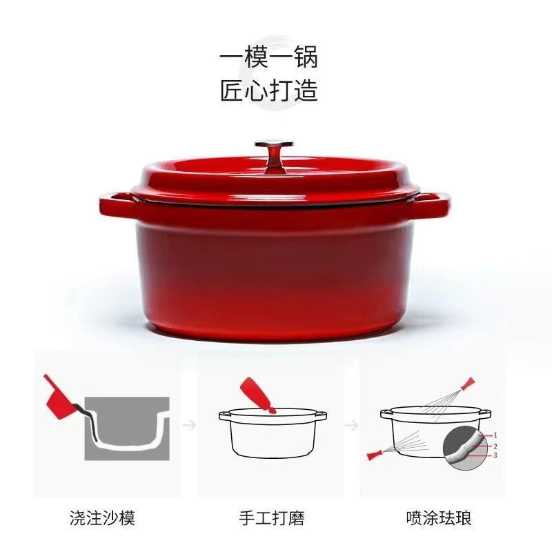 QE-7215E珐琅锅不粘锅家用炖锅泡面锅燃气灶电磁炉汤锅双耳汤锅