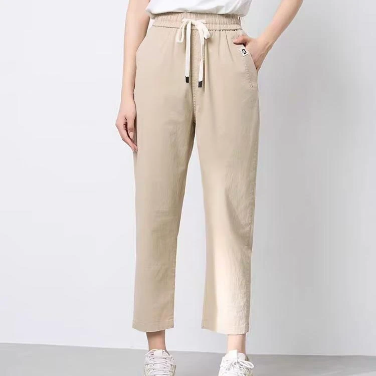 春夏季女装2025新款水洗棉弹松紧腰哈伦休闲裤宽松百搭裤显瘦时尚