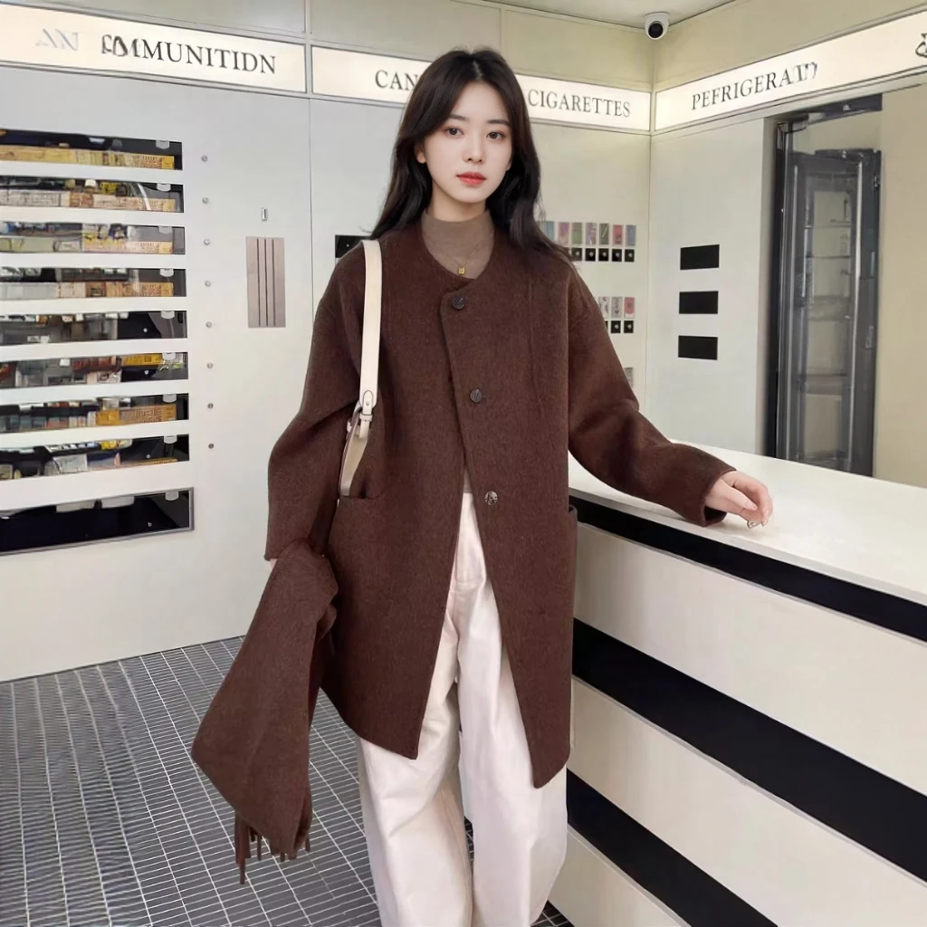 2024冬季新款时尚百搭休闲宽松舒适韩系风显瘦双面羊毛保暖大衣
