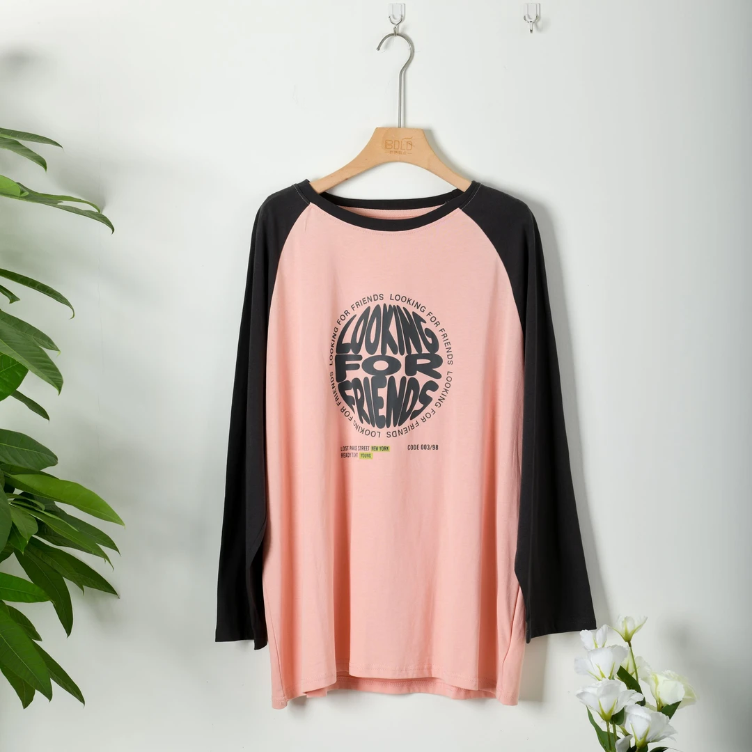 2025春季圆领大版T恤美式长袖百搭宽松潮流休闲嘻哈高考毕业季