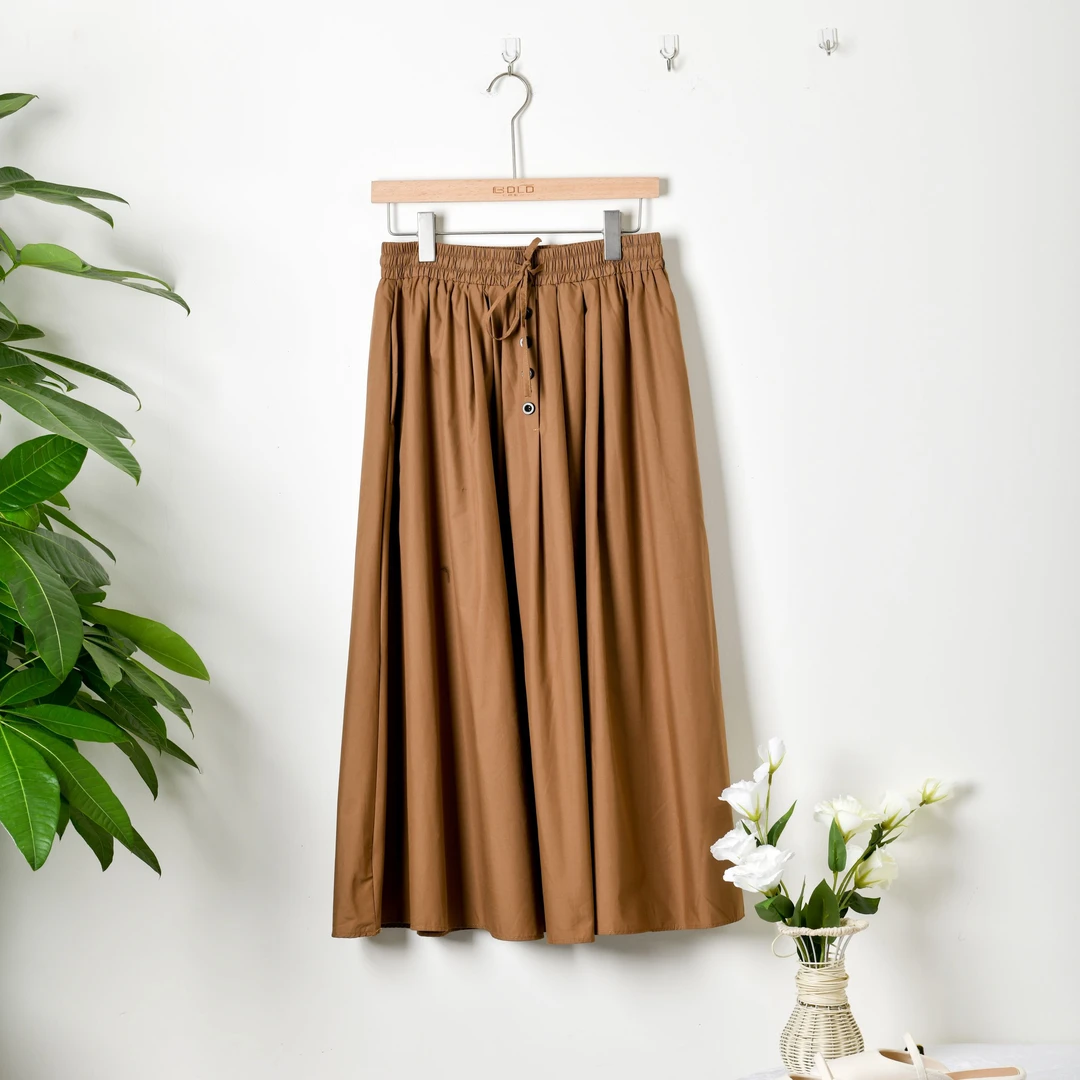 2025春季时尚中长半裙百搭高腰纯色宽松松紧腰A字女士女装半身裙