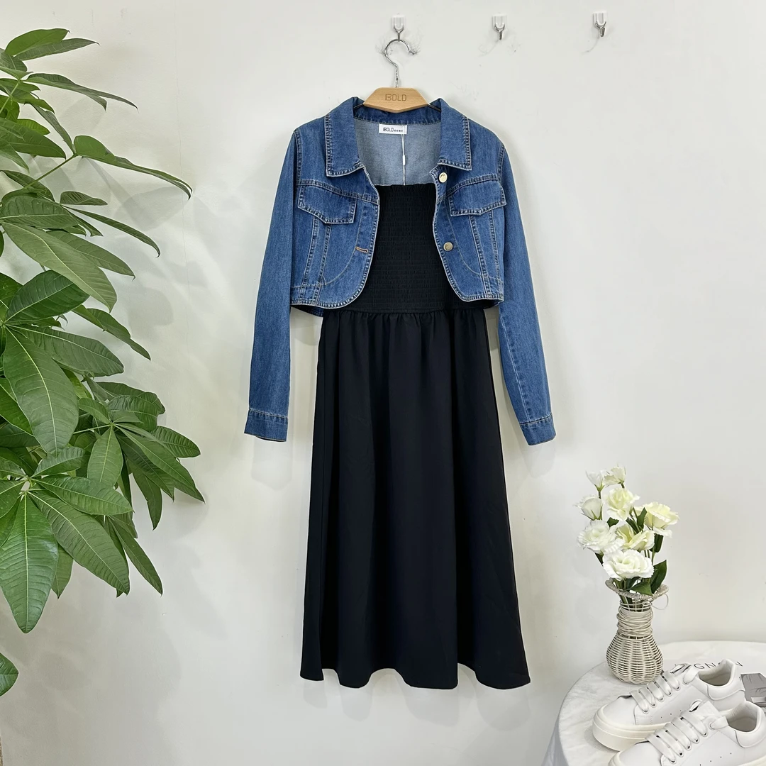 牛仔两件套套裙2025春季气质时尚显瘦收腰复古韩版拼接热门设计感
