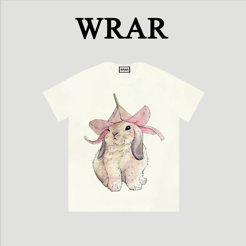 【花朵小兔】新品动物系列夏季透气宽松T恤圆领慵懒风可爱百搭3