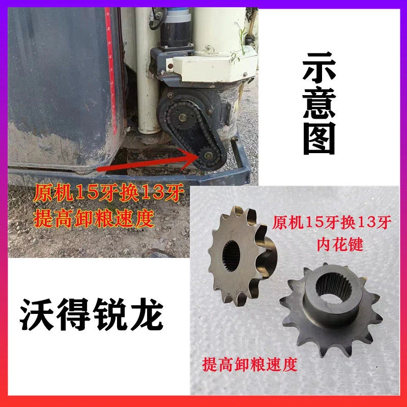 沃得锐龙收割机配件卸粮提速轮原机15牙改13牙提速轮卸粮速度加速