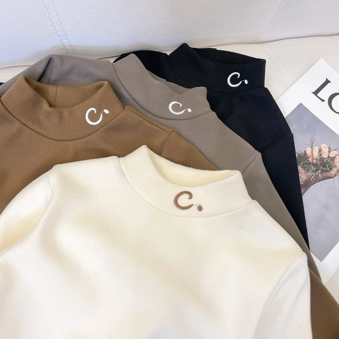 儿童加绒卫衣中大童打底衫-JC588圆领童装秋季打底衫保暖半高领