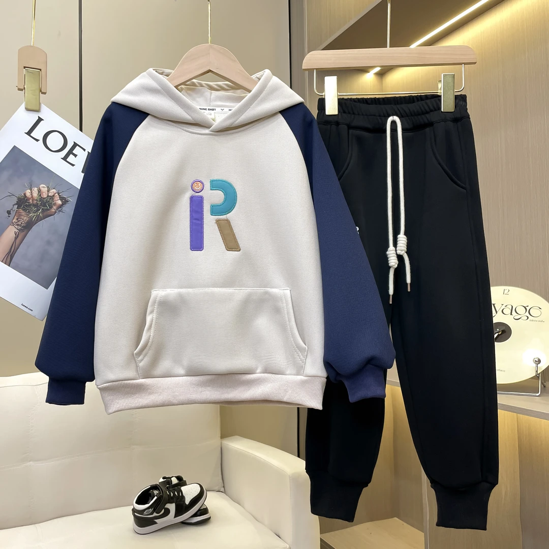 儿童中大童连帽加绒印花休闲时尚韩版百搭秋冬套头卫衣新款X265