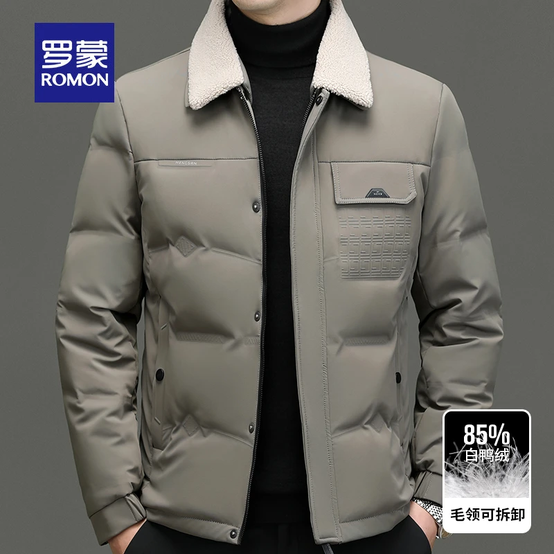 罗蒙男士羽绒服冬季2023新款毛领可拆中青年冬装休闲加厚保暖外套
